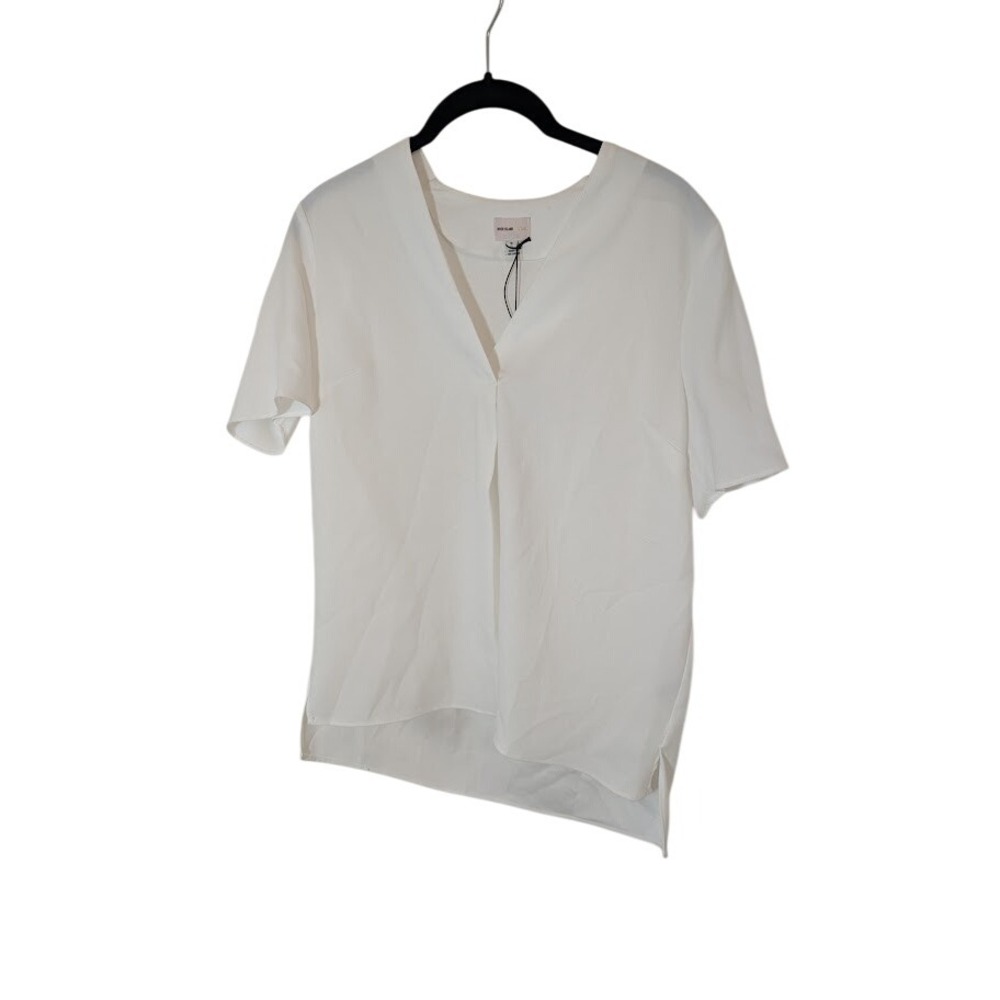 River Island White Top V Neck Short Sleeve‎ Asymmetrical Hem Blouse Sz 4